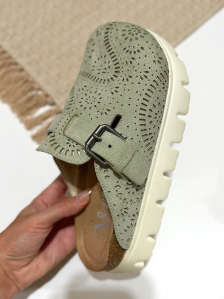 Laser Cutout Slip On Clog - Sage