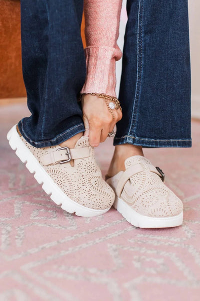 Laser Cutout Slip On Clog - Cream