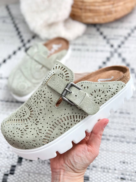 Laser Cutout Slip On Clog - Sage