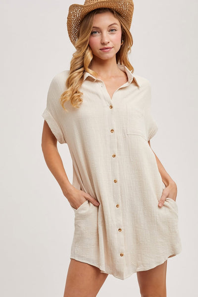 Positano Button Up Shirt Dress - Oatmeal