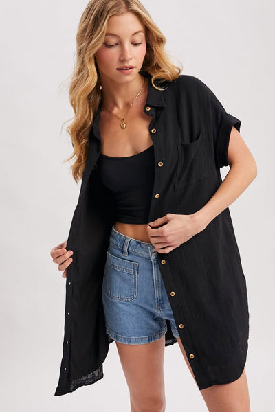 Positano Button Up Shirt Dress - Black