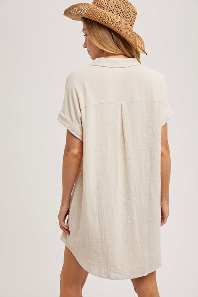 Positano Button Up Shirt Dress - Oatmeal