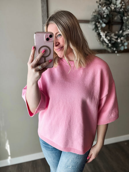 Tinley Short Sleeve Sweater Top - Pink