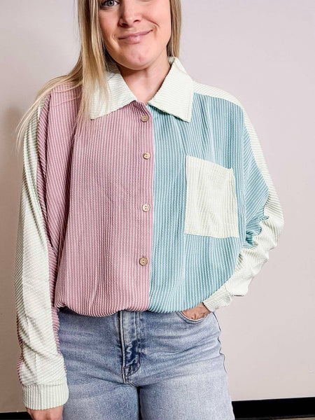 Taffy Colorblock Ribbed Top - SIZE SMALL
