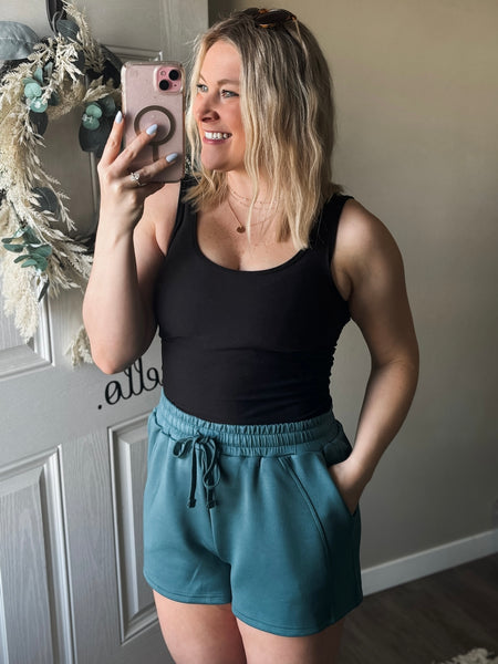 Greta Drawstring Waist Shorts - Teal