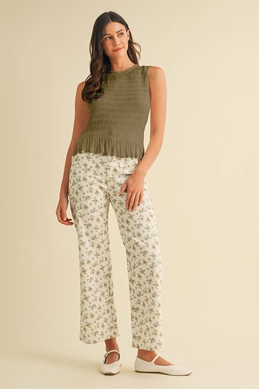 Bridgette Smocked Ruffle Hem Tank - Olive