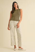 Bridgette Smocked Ruffle Hem Tank - Olive