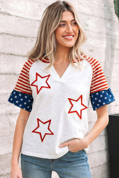 Patchwork Star Flag Sleeve Tee