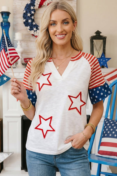 Patchwork Star Flag Sleeve Tee