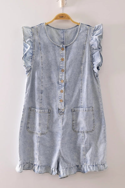 Juju Ruffle Denim Romper - Light