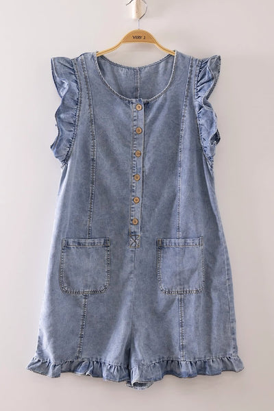Juju Ruffle Denim Romper - Dark