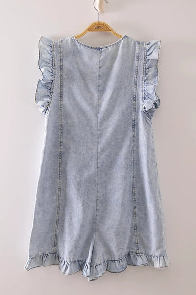 Juju Ruffle Denim Romper - Light