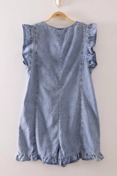 Juju Ruffle Denim Romper - Dark