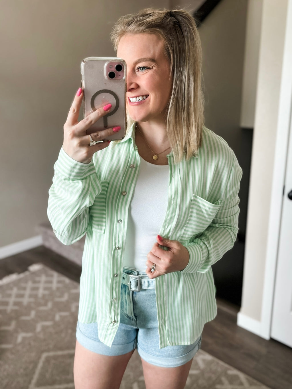 Eliana Stripe Button Up - Lime - SIZE SMALL