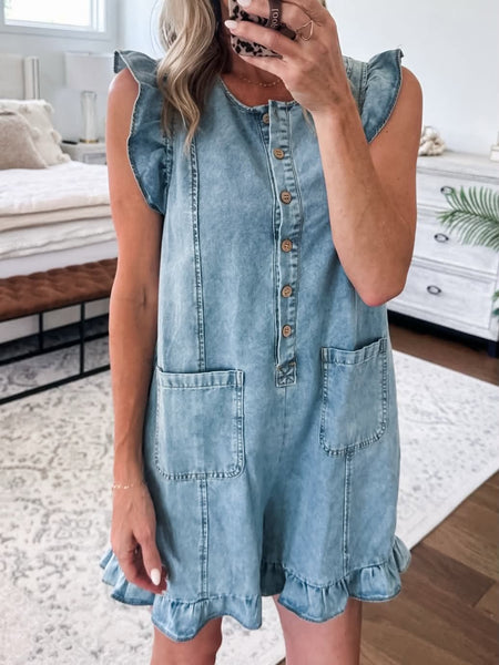 Juju Ruffle Denim Romper - Dark