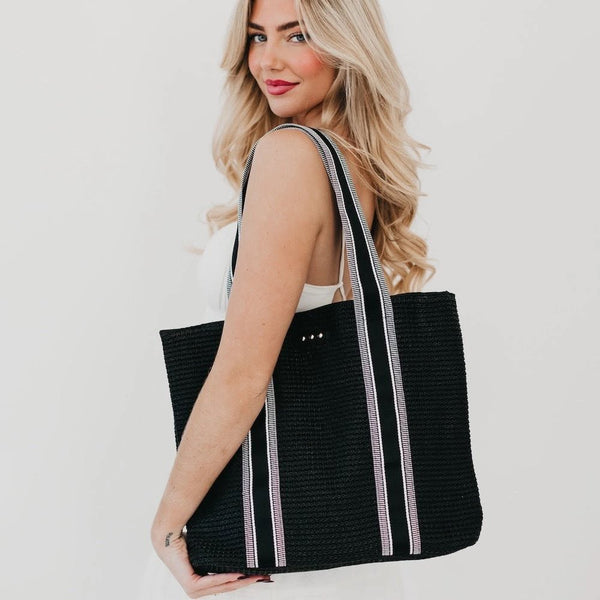 Ruby Raffia Tote - Black