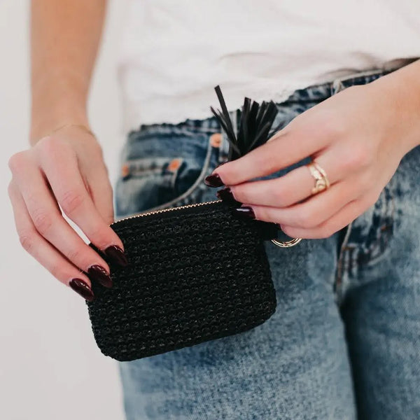 River Raffia Card Wallet - Black