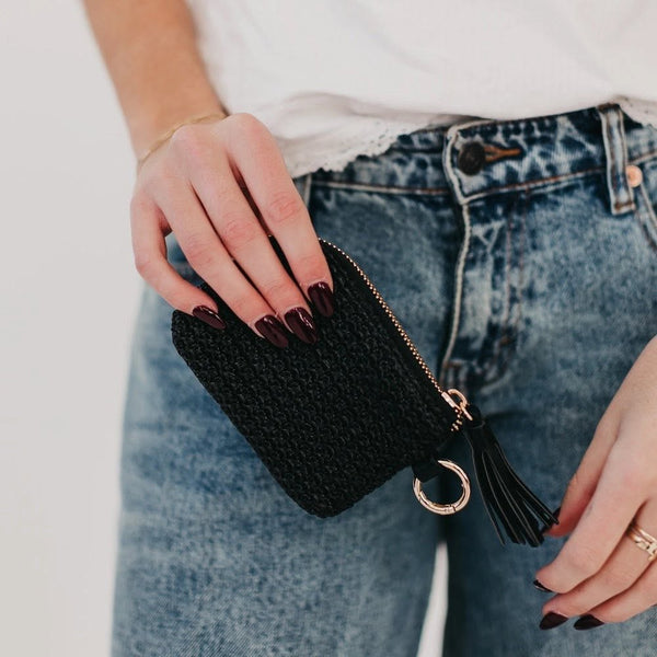 River Raffia Card Wallet - Black