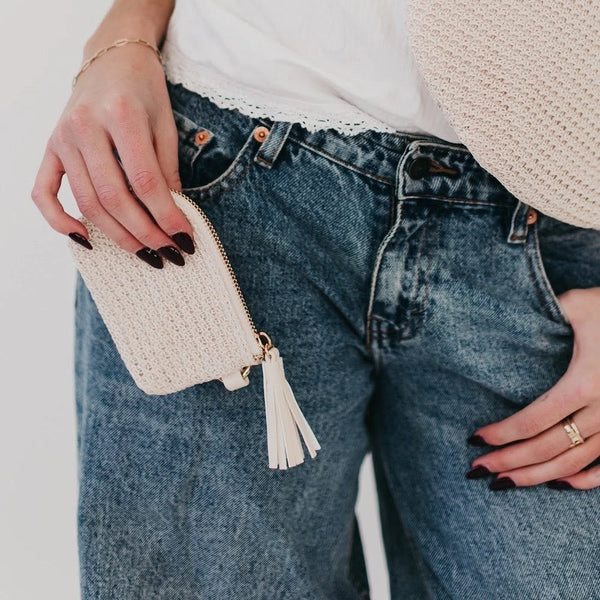 River Raffia Card Wallet - Cream