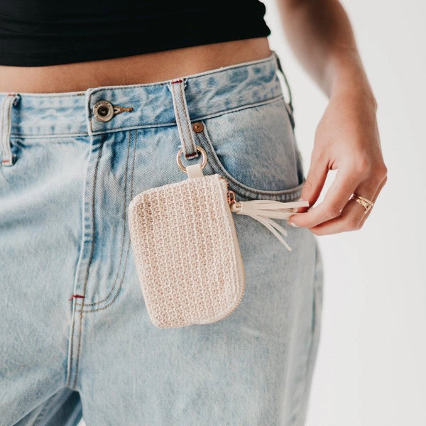 River Raffia Card Wallet - Cream
