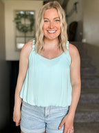 Zaria Billowy Strap Accent Tank - Aqua