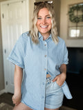 Rylan Stripe Denim Button Down Shirt - SIZE MEDIUM