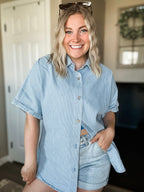 Rylan Stripe Denim Button Down Shirt - SIZE MEDIUM