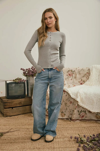Sylvia Button Front Ribbed Top