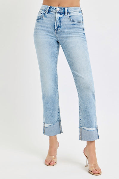 Presley High Rise Straight Cuffed Jeans - Light Wash
