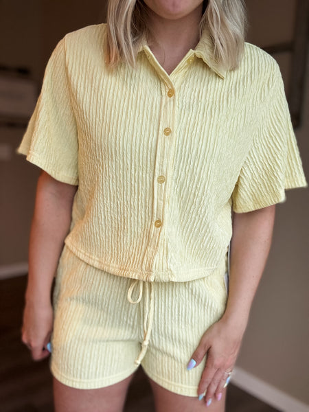Del Mar Crinkle Loungewear Set - Yellow