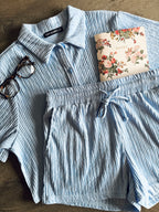 Del Mar Crinkle Loungewear Set - Blue
