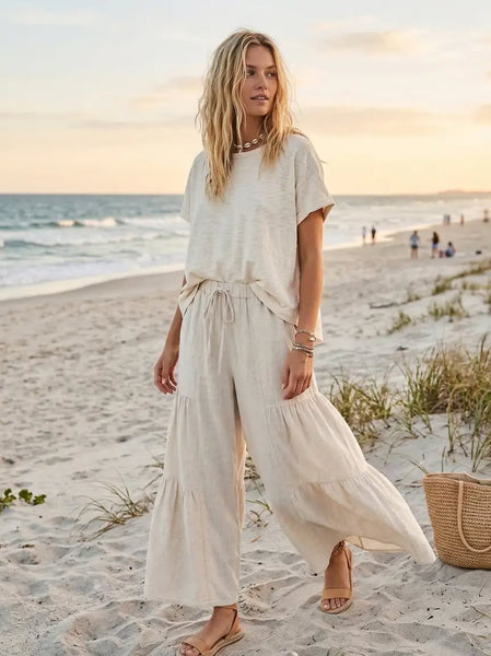 Romilly Tiered Palazzo Pant - Natural