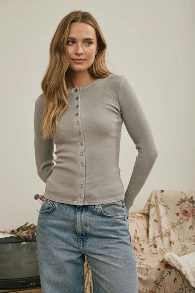 Sylvia Button Front Ribbed Top