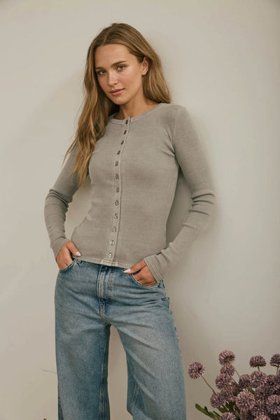 Sylvia Button Front Ribbed Top
