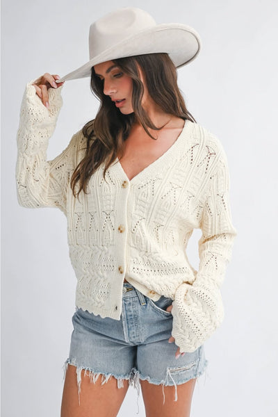 Maelle Textured Pointelle Cardigan