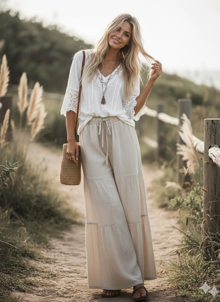 Romilly Tiered Palazzo Pant - Natural