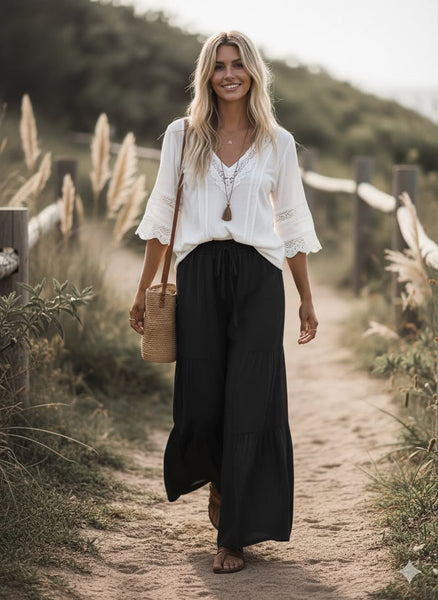 Romilly Tiered Palazzo Pant - Black