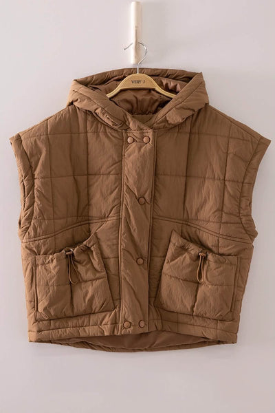 Jenla Quilted Puffer Vest - Mocha