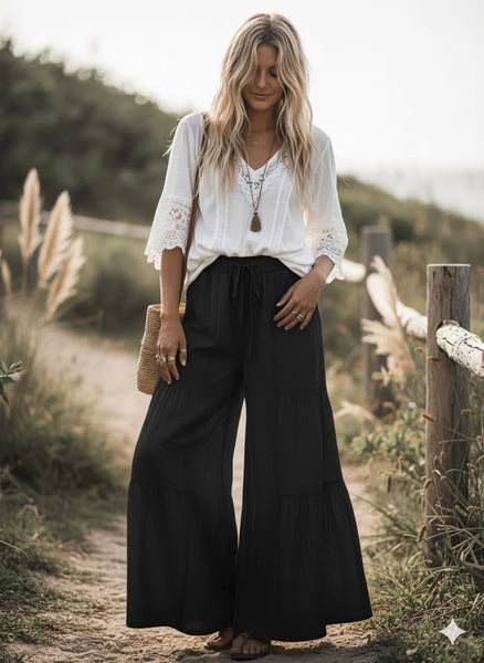 Romilly Tiered Palazzo Pant - Black