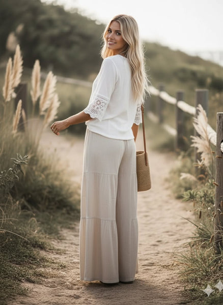 Romilly Tiered Palazzo Pant - Natural