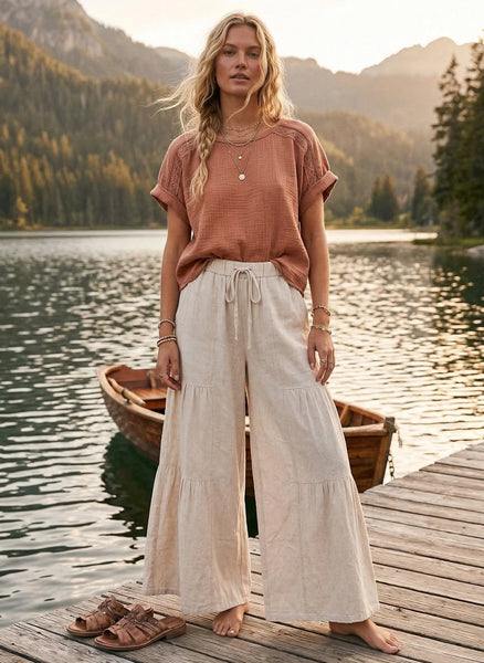 Romilly Tiered Palazzo Pant - Natural