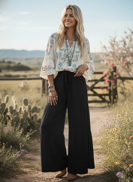 Romilly Tiered Palazzo Pant - Black