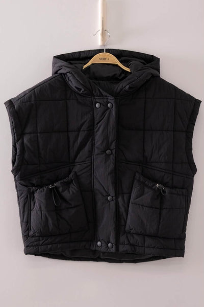 Jenla Quilted Puffer Vest - Black