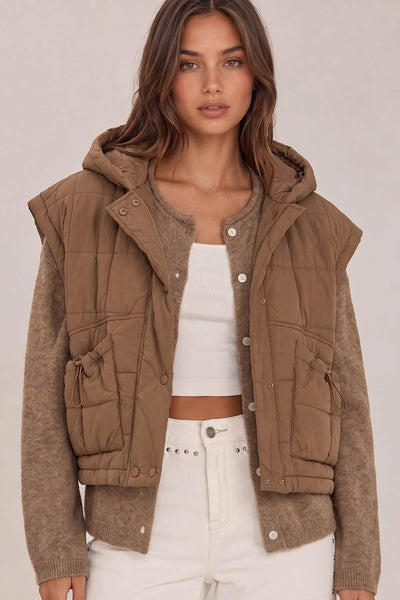 Jenla Quilted Puffer Vest - Mocha