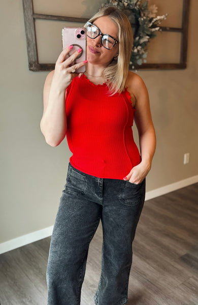 Camdyn Ribbed Tank Top - Red