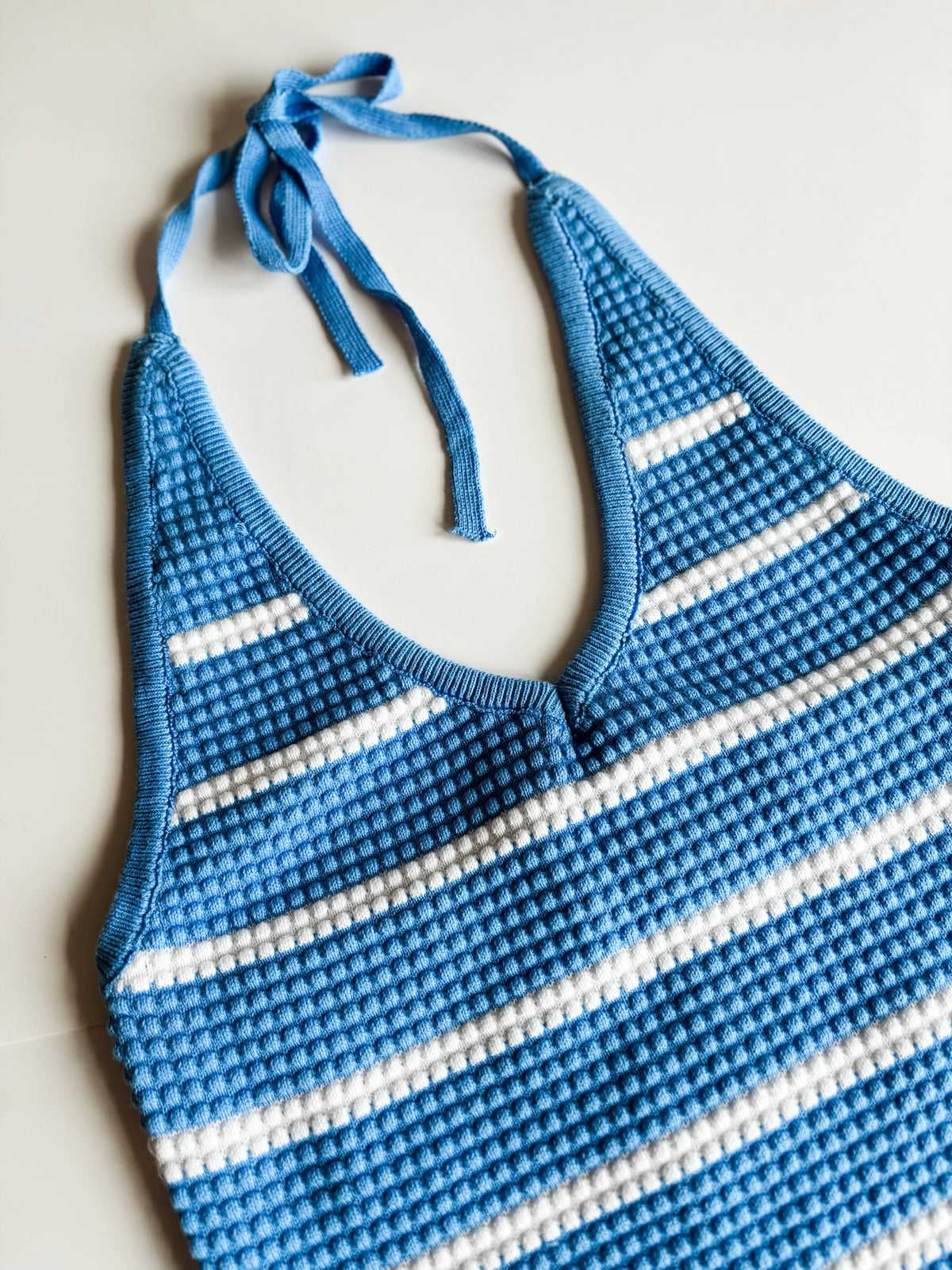 Striped Textured Knit Halter Top
