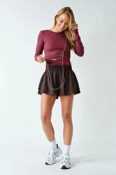 Mella Micro-Ribbed Long Sleeve - Rosewood