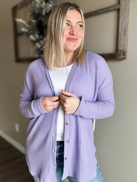 Hadlie Waffle Button Down Cardigan - Lavender
