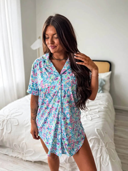 Pillow Talk Sleep Dress - Turquoise Blooms