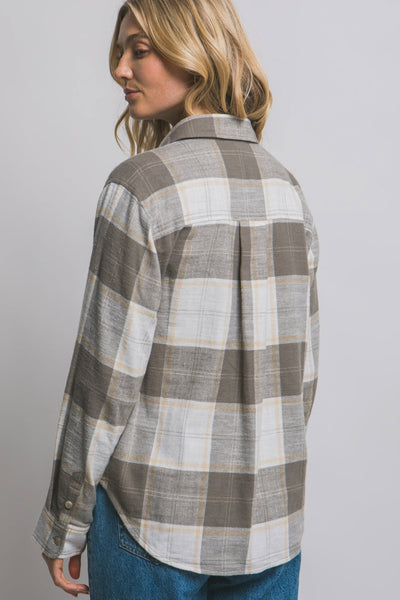 Jaelie Plaid Flannel Button Down - Olive